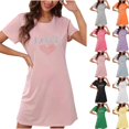 thumbnail image 3 of Xfvqtps Valentine's Day Nightgown for Women Plus Size Love Print Rhinestone Short Sleeve Crew Neck Solid Color Lightweight Soft Comfortable Pajamas Blue, 3 of 3