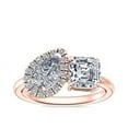 thumbnail image 1 of 1,10 Ct Asscher & Pear Cut Genuine Diamond Wonderful Two Stone Ring for Ladies Solid 18K Rose Gold Size 10.5, 1 of 8