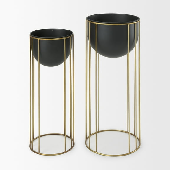 Mercana Danica Set Of 2 Matte Black Metal Plant Stands