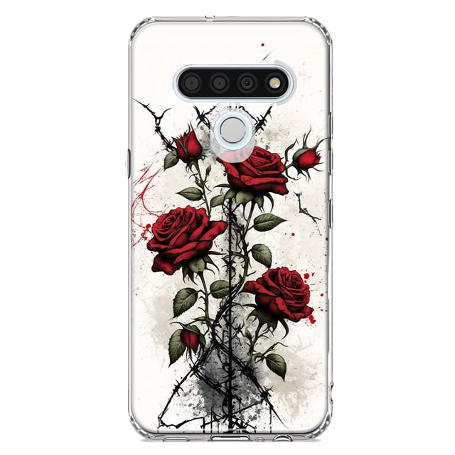 MUNDAZE LG Stylo 6 Étui de Téléphone Double Couche Fil Barbelé Gothique Roses Rouges