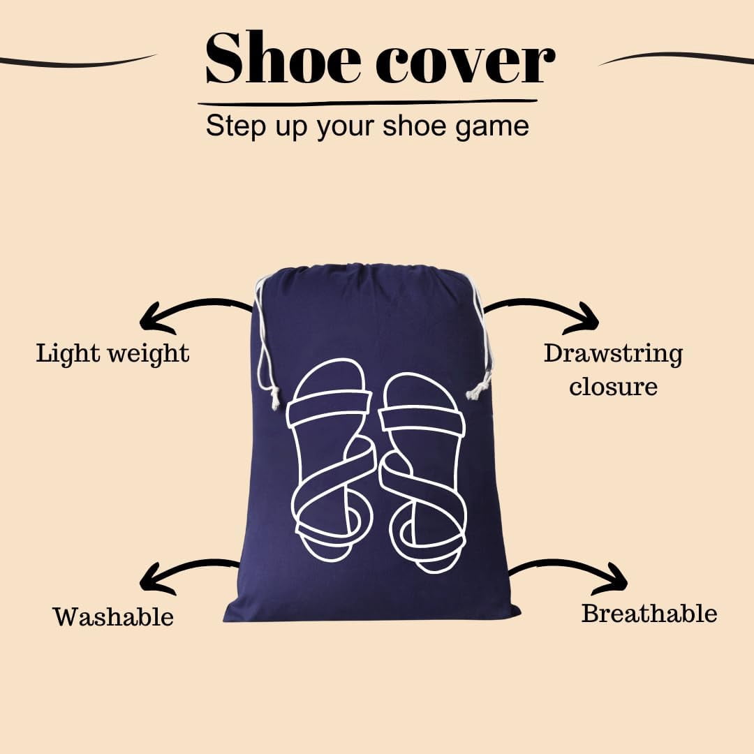 IVILLAGE Premium Reusable and Washable 100% Pure Cotton Fabric Shoe Covers/Bags with Drawstring Closure|Handcrafted Doodle Collection| Ideal for Travel, Home and Storage|Pack of 12|Multicolor|Unisex