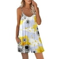thumbnail image 2 of Wycnly Jumpsuits for Women Dressy Beach Spaghetti Strap Short Overalls Loose Wide Leg Pocket Jumpsuits Summer Round Neck Sleeveless Sunflower Print Mini Trendy Rompers Yellow m, 2 of 4