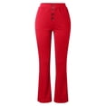 thumbnail image 4 of Ediodpoh Solid Color Button Down Knit Flared Trousers High Waist Womens Pants Slim Fit Bootcut Casual Pants Stretchy Comfortable Red S, 4 of 5