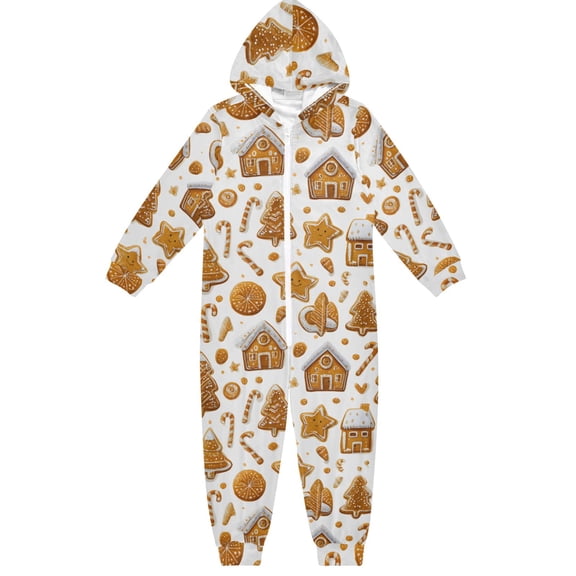 Christmas Candy Gingerbread One Piece Pajamas Soft Jumpsuit Cozy Sleep and Play Romper Zipper and Pockets 4T