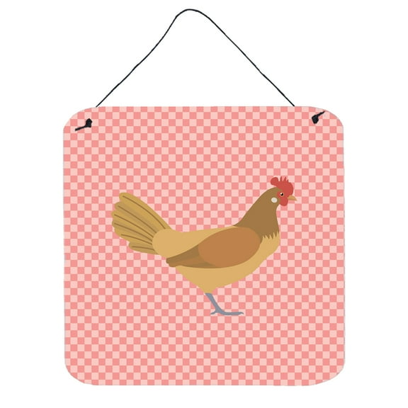 Carolines Treasures BB7832DS66 Frisian Friesian Chicken Pink Check Wall or Door Hanging Prints, 6 x 6 in.