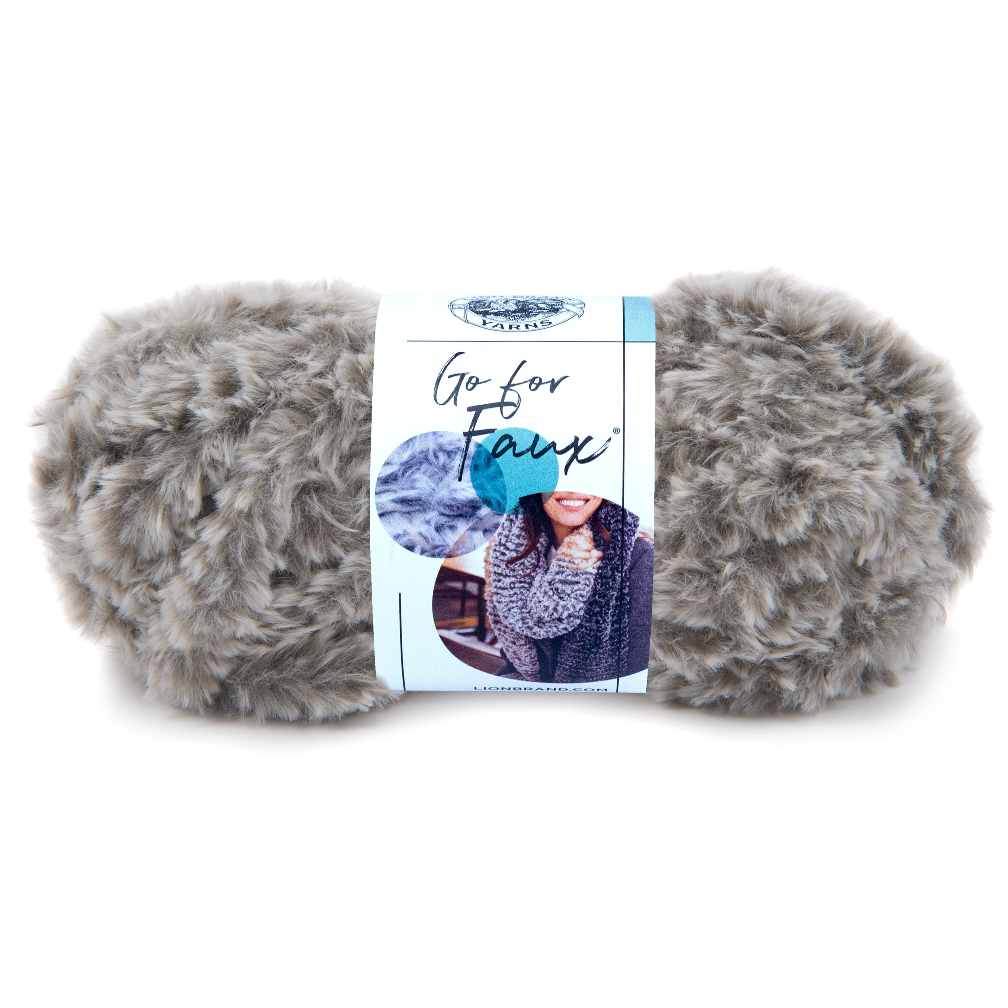 Lion Brand Yarn Go for Faux Husky Faux Fur Super Bulky Polyester Gray