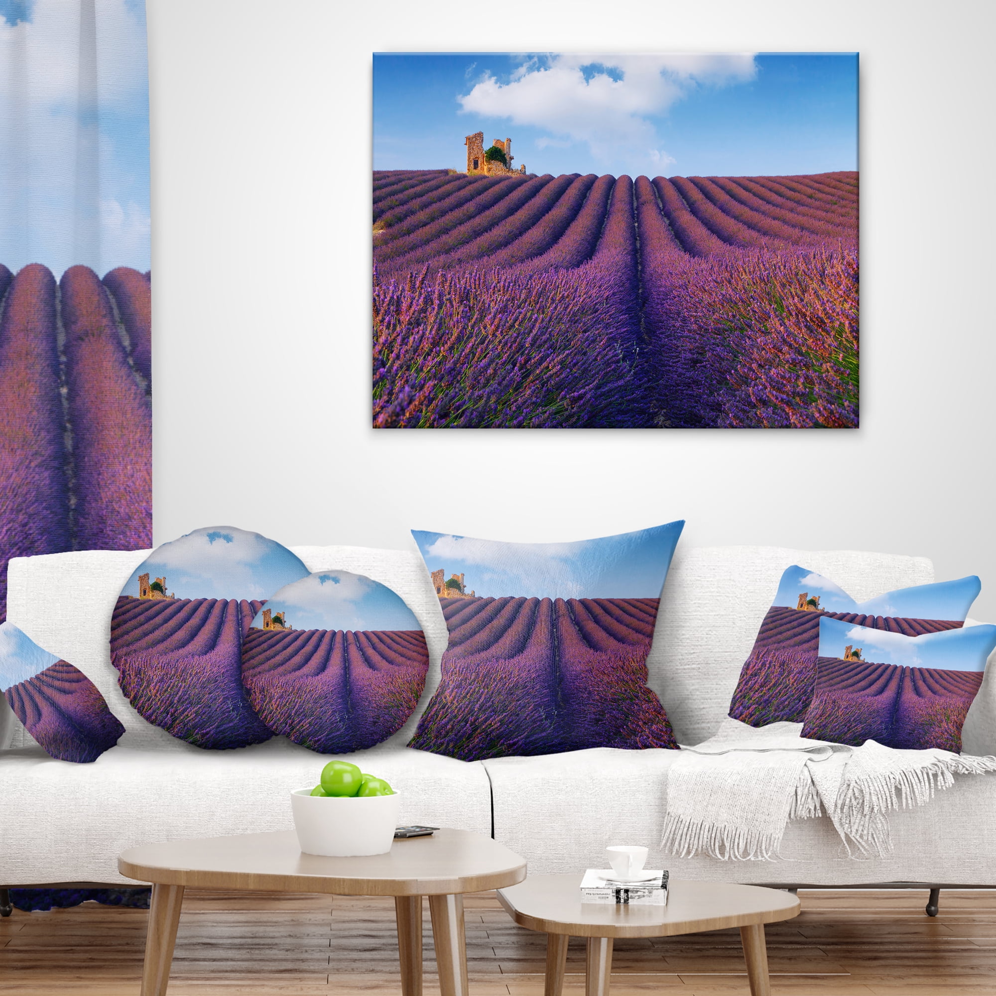 Designart Purple Lavender Field - Landscape Photography Throw Pillow - 12x20
