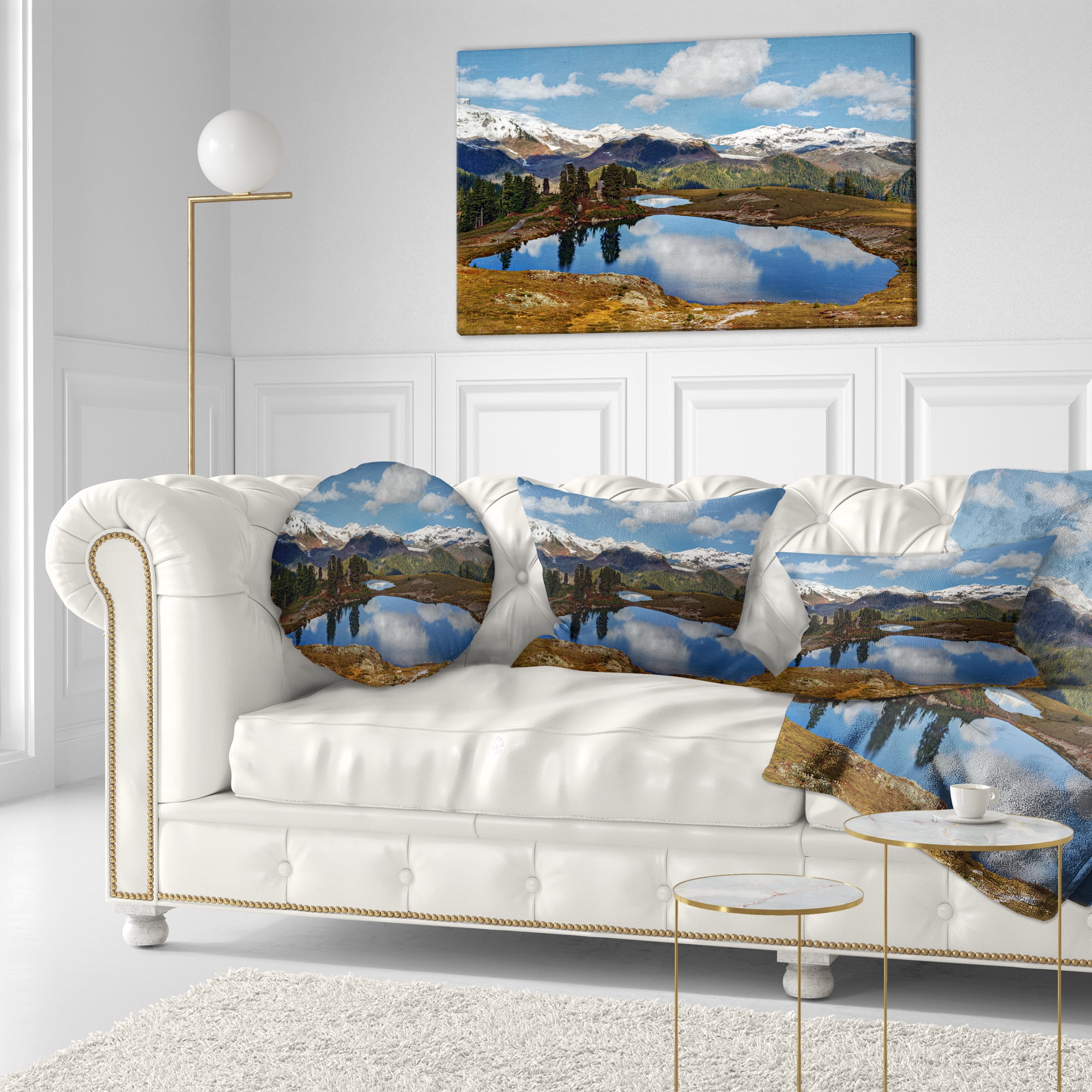 Designart Lake with Pine Trees Reflecting Sky - Landscape Printed Throw Pillow - 12x20