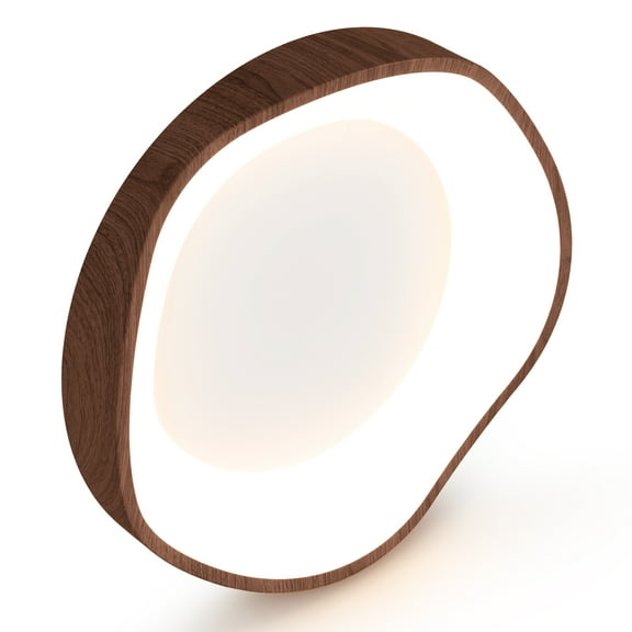 Giantex Round LED Flush Mount Ceiling Light, Ceiling Lamp w/Metal Frame, Brown