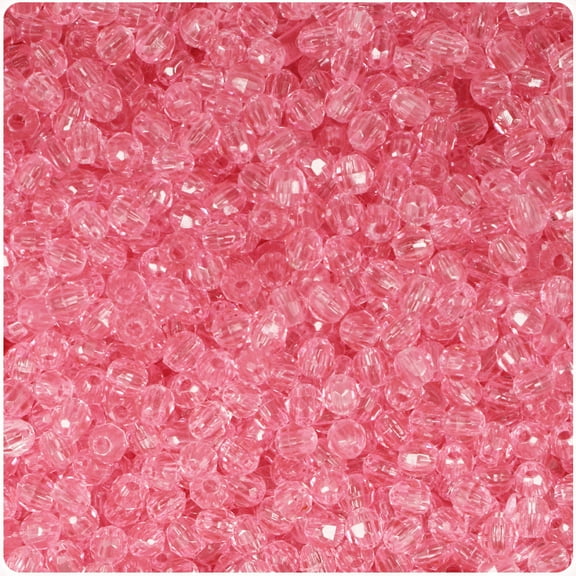 BeadTin Pink Transparent 4mm Faceted Round Craft Beads (1350pcs)