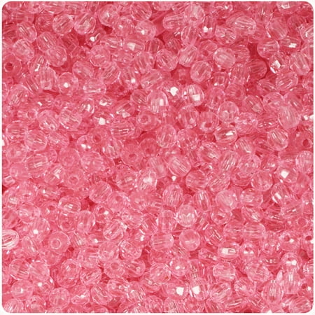 BeadTin Pink Transparent 4mm Faceted Round Craft Beads (1250pcs)
