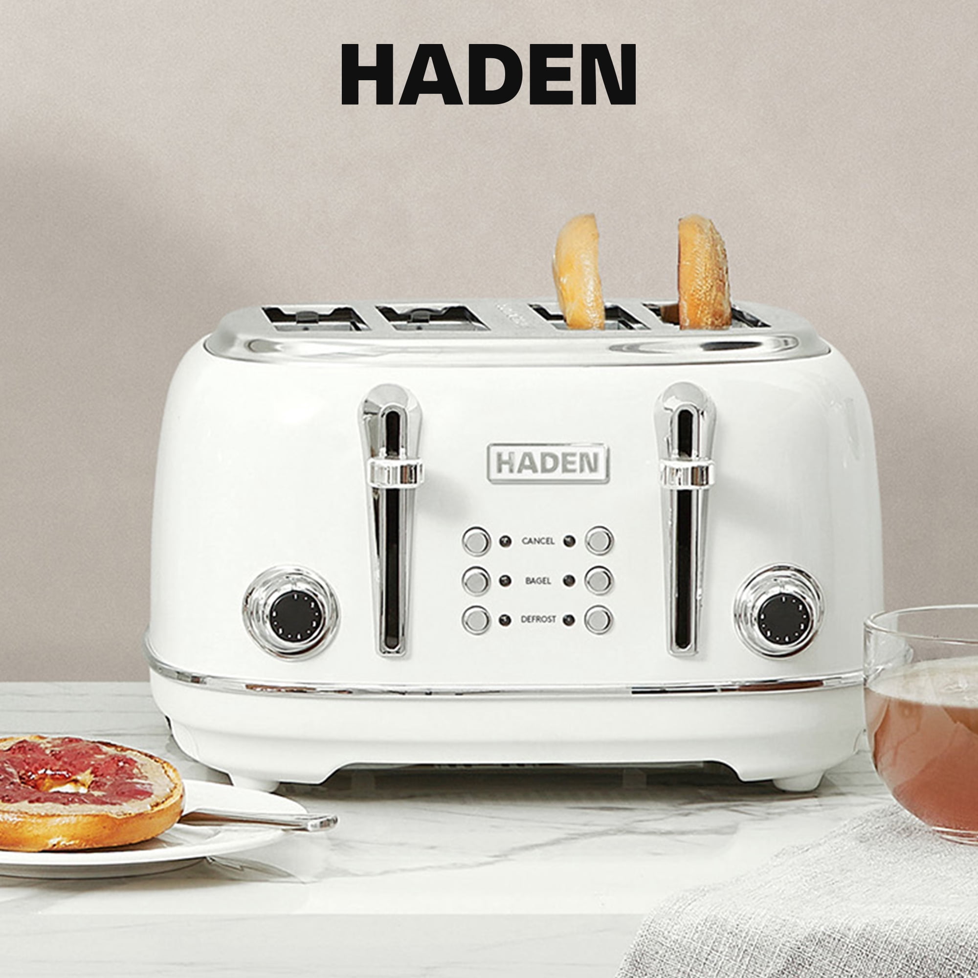 Haden Heritage 4-Slice Wide Slot Toaster, Ivory - 75013