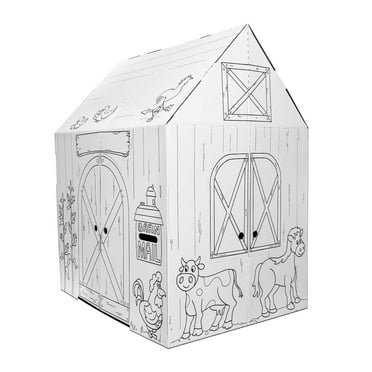 Easy Playhouse Barn - Kids Art & Craft for Indoor & Outdoor Fun, Color Favorite Farm Animals – Decorate & Personalize The Cardboard Fort, 32" X 26. 5" X 40. 5" - Made in USA, Age 3 