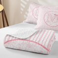thumbnail image 4 of Manfei Pink Stripes Personalized Initial M Twin Quilt Set for Girls,Chic Floral Bowknot Twin Coverlet Set for Teens, 4 of 7