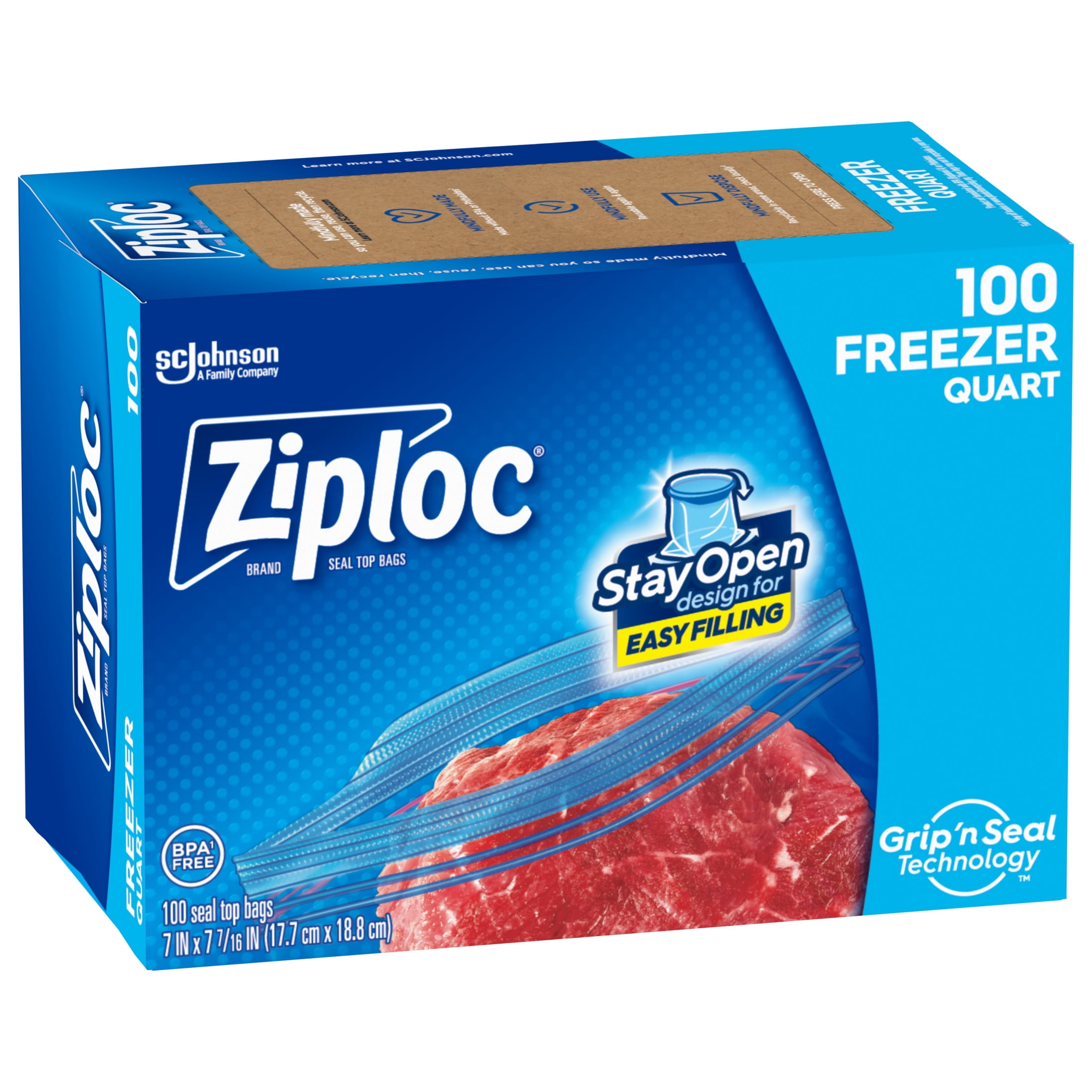 Ziploc Freezer Quart Bag Stay Open Design Grip n Seal Technology Reusable 100 Count Walmart