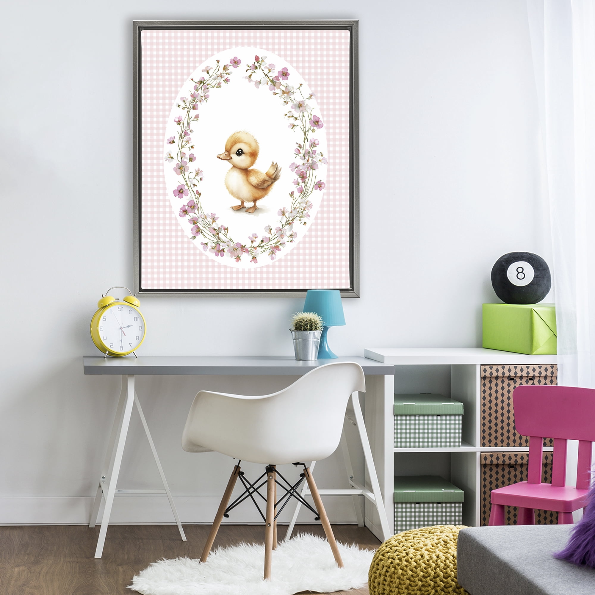 Stupell Industries Spring Gingham Duckling Gray Framed Floater Canvas Wall Art, design by Christine Simpson Art