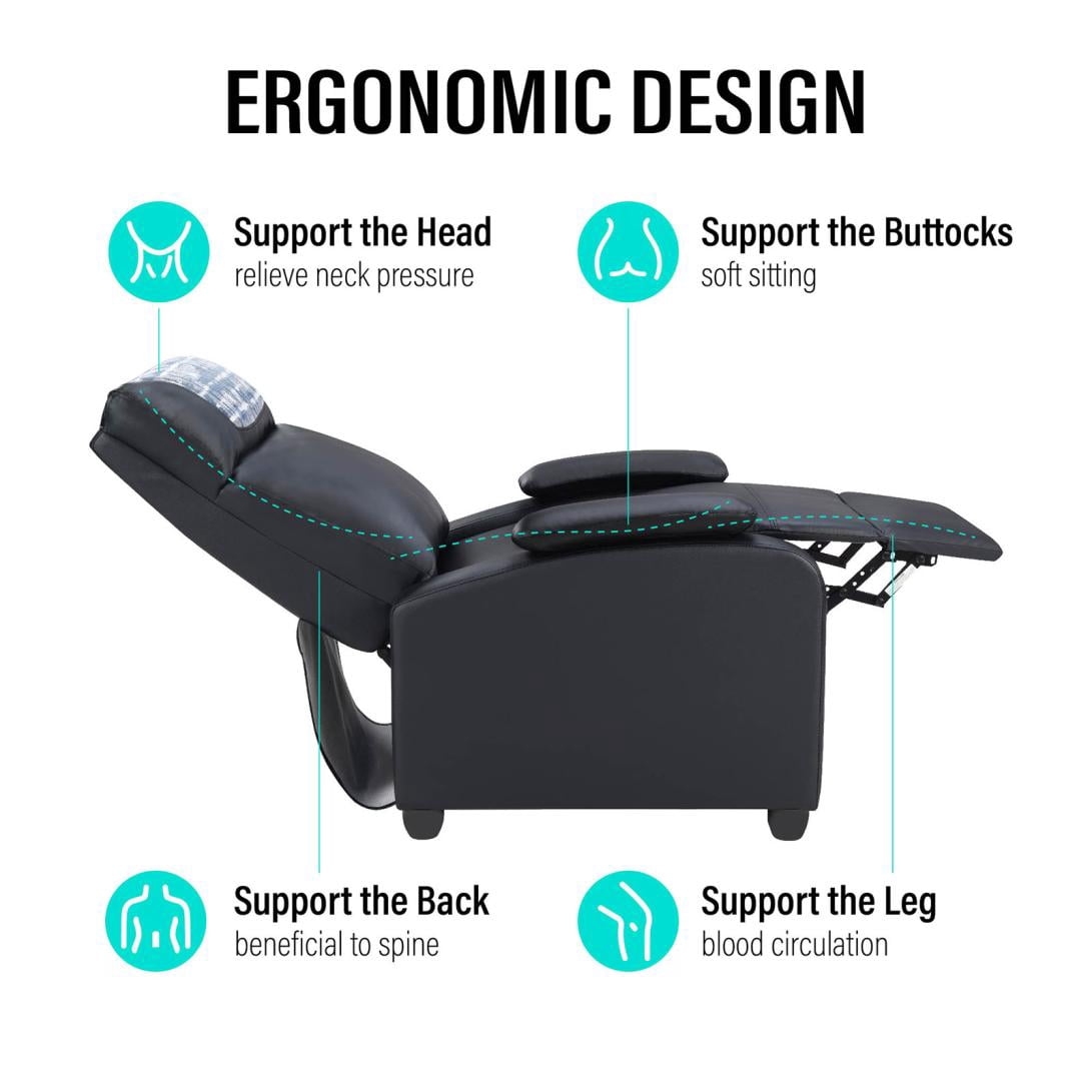 Recliner Chair Manual Reclining Sofa Comfortable Arms Back Support Living Room Home Theater Lounger Black With Cup Holder(Black)