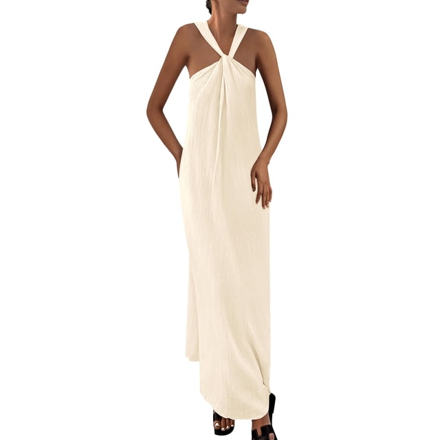 Vestido de verano PRETTYGARDEN 2025, holgado, con tiras, color albaricoque