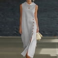 thumbnail image 2 of AKOEE Women's Linen Maxi Dress Buttons Split Sleeveless Cowl Neck Elegant Wedding Guest Summer Casual Long Dress (M, Gray), 2 of 7