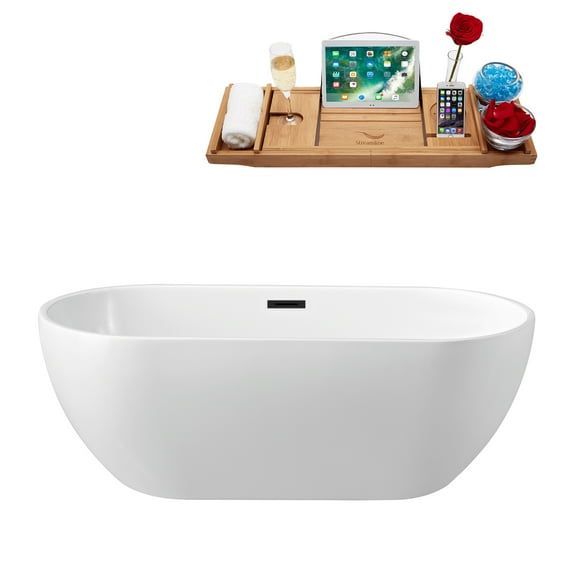 65" Streamline N141BL Soaking Freestanding Tub and Tray With Internal Drain in Matte Black