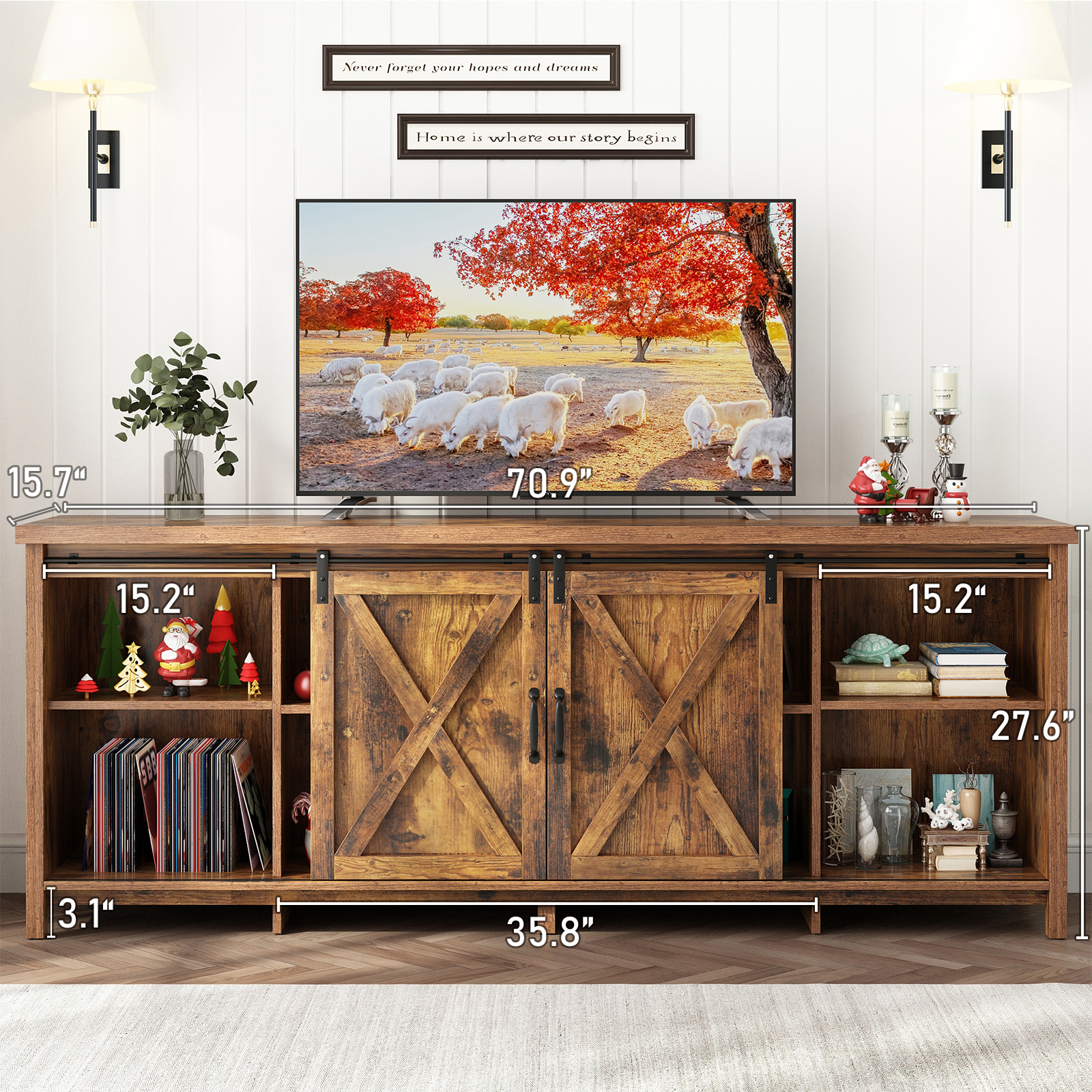 Chvans 70" Farmhouse TV Stand with Sliding Barn Doors photo 7