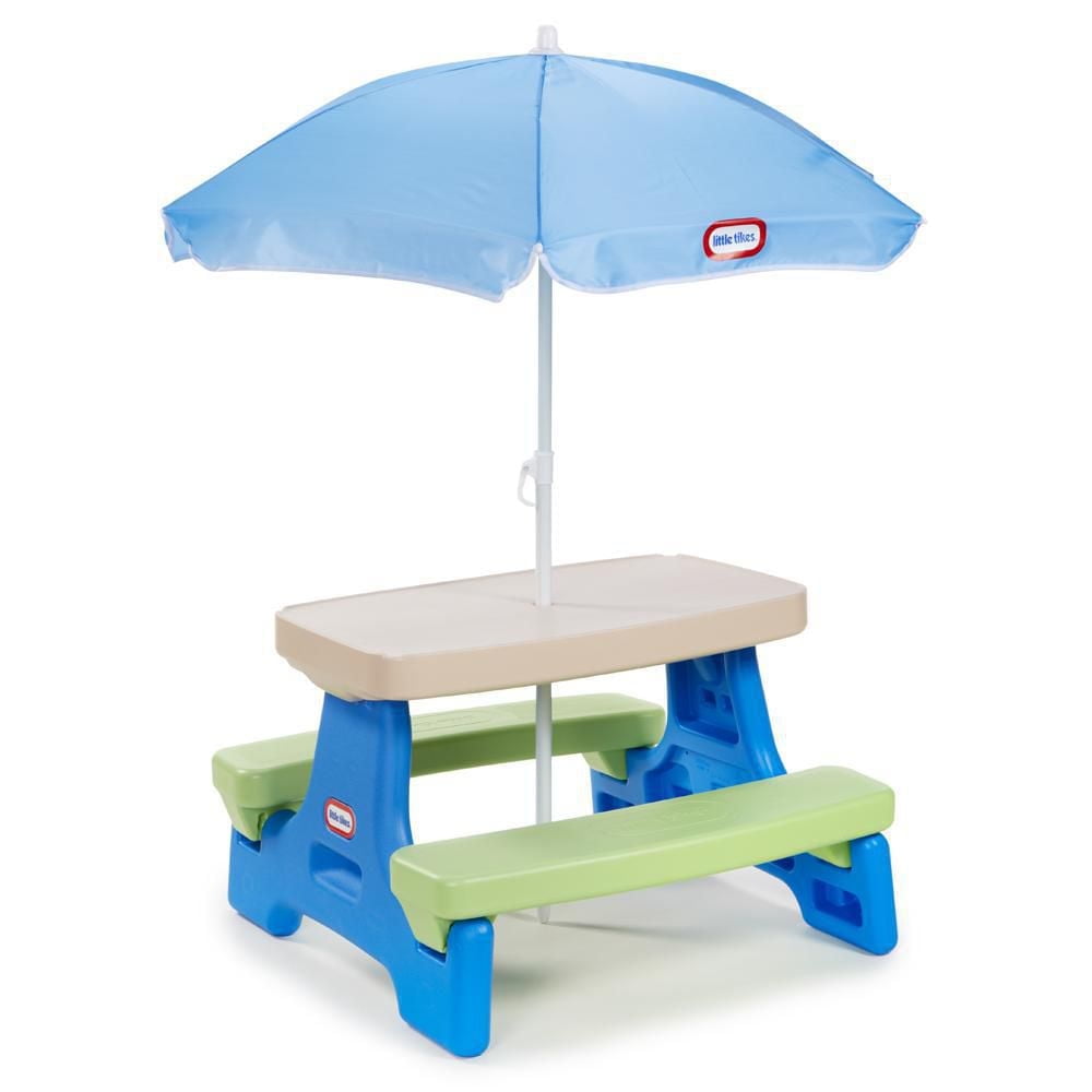 Table de jeu Little Tikes Easy Store Jr. avec parasol – bleu/vert