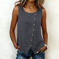 thumbnail image 6 of DeHolifer Linen Tank Tops for Women Summer Sleeveless Button Crewneck Linen Shirts Trendy Beach Casual Blouses Gray 2XL, 6 of 8