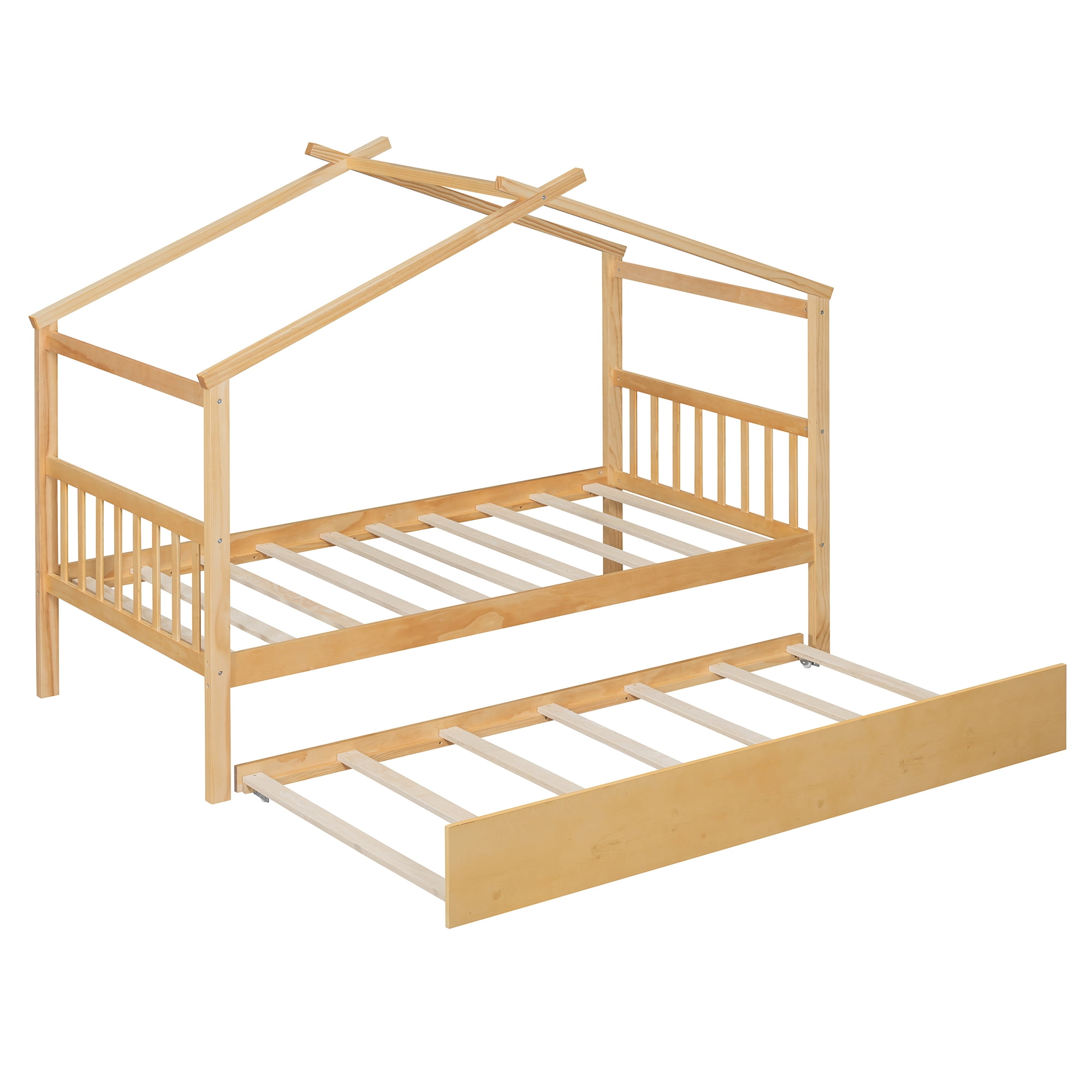 Sailvan Twin Size Wooden House Bed with Twin Size Trundle