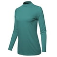 thumbnail image 2 of A2Y Women's Basic Solid Soft Cotton Long Sleeve Mock Neck Top Shirts Dusty Teal L, 2 of 5
