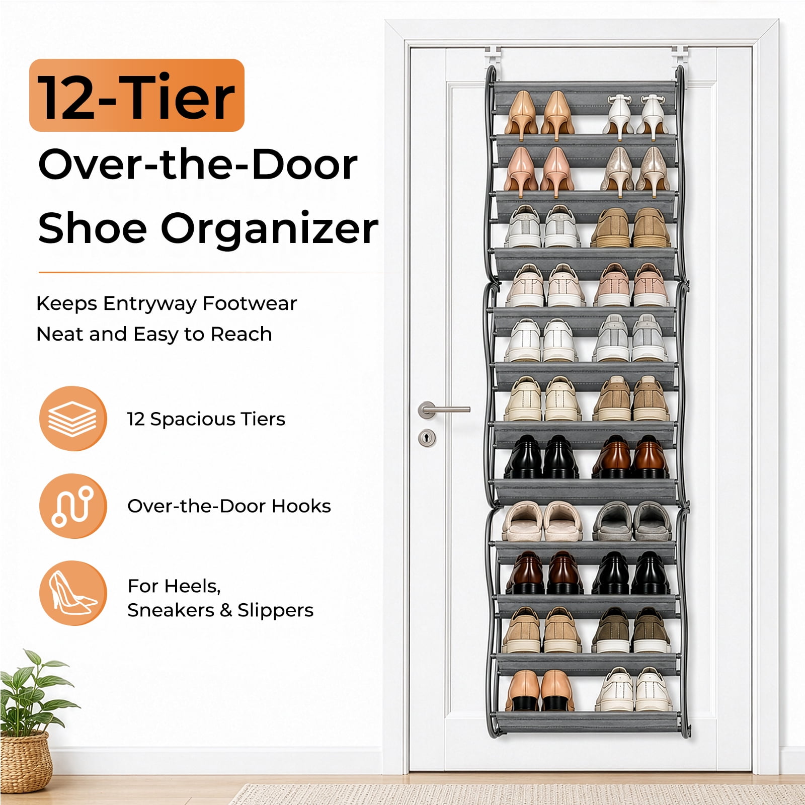 Astoutdoor 12-Tier Hanging Door Shoe Rack, Grey, 19.68 x 6.69 x 71.26 in