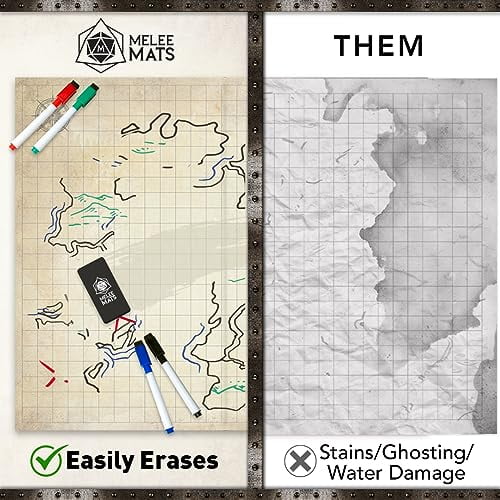 The Ultimate Battle Grid Game Board - 23x27 - Dry Erase Square & Hex RPG Miniatures Mat - Tabletop Role-Playing Dice Map - Portable Reusable Dragons Gaming Dungeon