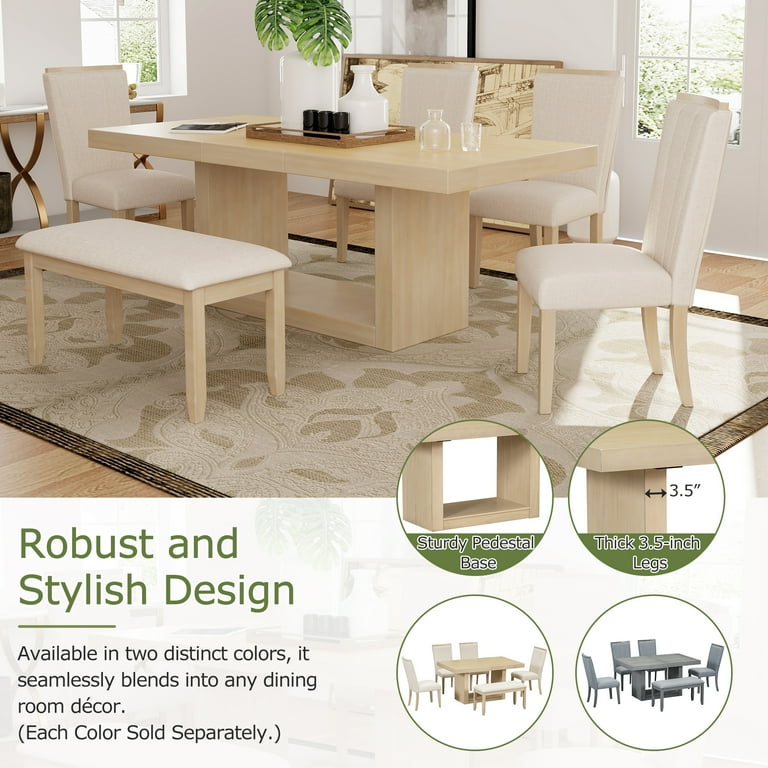 Bestier Gray Wood 70 in. 4 Legs Dining Table with Dual-tier