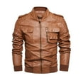 thumbnail image 2 of IYTR Men's Fashion Leather Jackets Long Sleeve Jacket Zipper Hooded Neck Retro Hooded Leather Jackets with Pocket Solid Color Brown M, 2 of 2