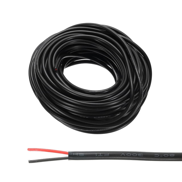 Unique Bargains 26AWG Electrical Wire 2 Conductors Tinned Copper 32.8Ft Low Voltage PVC Case Flexible Extension Power Cord Black