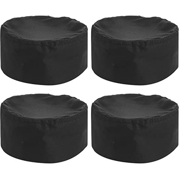 Set of 4 Black Chef Hats Adjustable Kitchen Toque Elastic Band One Size Black Breathable Mesh Top
