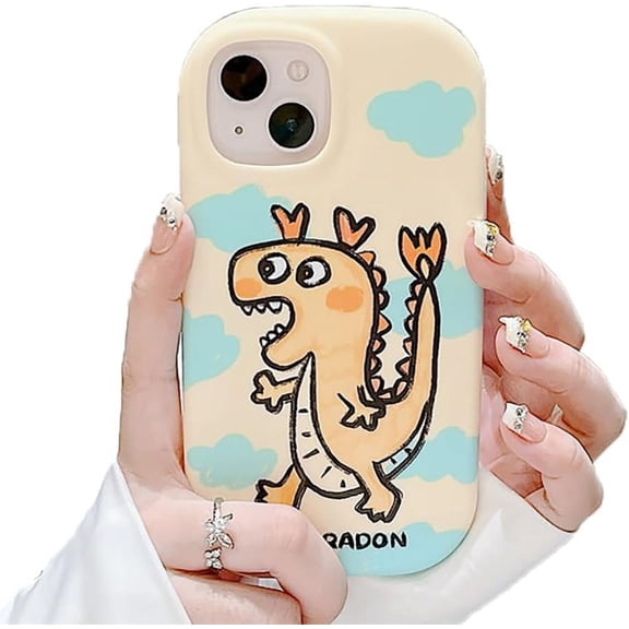 Cute Cartoon Chinese Loong Dinosaur Soft Phone Case Compatible with iPhone Case (Yellow,iPhone 12 Pro)