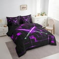 thumbnail image 3 of Erosebridal Electric Games Bedding Twin Size,Purple Neon Light Comforter Sets with Sheets,Glowing Ombre Checkered Bedding Sets Twin Size For Teens,Ultra Soft Bedroom Decoration Reversible,7pcs, 3 of 6
