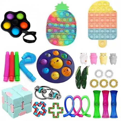 Stress Relief Novelty Fidget Pack for Kids Adults Relaxing Therapy Fidget Box with Simple Dimple and Pop on It Toy Cheap Sensory Toys Pack for Kids Adults Fidget Toys Set 26pcs Fidget Pack 5