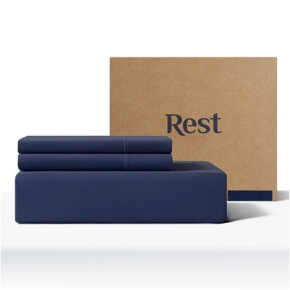 REST Evercool+ Starter Sheet Set, King, Blue, Breathable Bed Sheets for Hot Sleeper and Night Sweats, with Pillowcases, with Ionic+ Self-Cleaning Silver Yarn for Sensitive Skin, 3PCS No Flat Sheet
