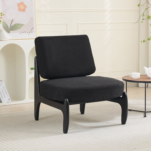 Okeysen Teddy Armless Accent Chair, Modern Upholstered Leisure Chair with Oak Wood Frame, Compact Seating for Living Room Apartment, Black