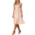 thumbnail image 4 of Vestidos florales INSPIRE CHIC para mujeres con volantes, espalda fruncida, sin mangas, escote cuadrado, midi, rosa claro XS, 4 of 6