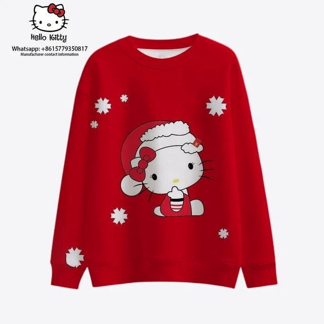 2023 Nouveau Mode Urbaine Style de Noël Hello Kitty Automne Harajuku Col Rond Décontracté Chandail en Molleton à Manches Longues pour Femmes 2K