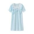 thumbnail image 3 of Milgrthf Tween Girl's Lace Collar Pajamas Dress Short Sleeve Summer Cotton Loungewear Pleated Casual Midi Dress for 3-16 Years Blue, 3 of 7