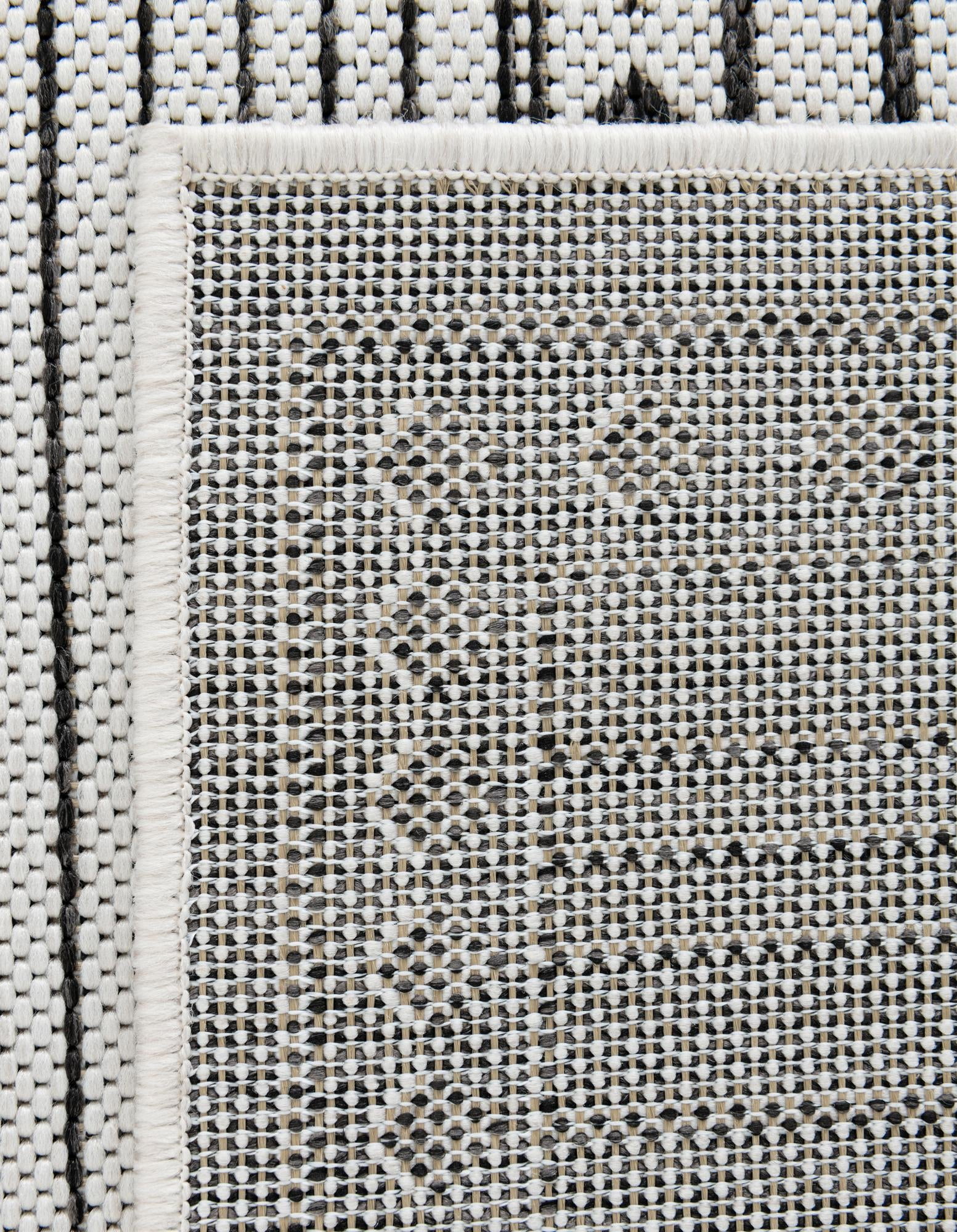 Unique Loom Outdoor Traditional Collection Area Rug - Deco (2' x 8' Runner White and Black)