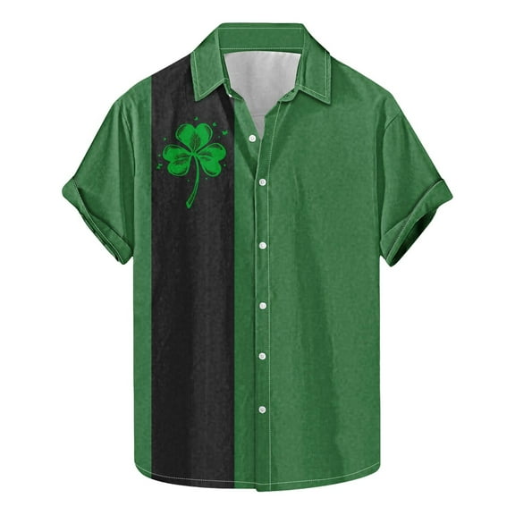 Vintage St Patricks Day Bowling Shirt Men Button Down Hawaiian Shirts Short Sleeve Casual Saint Patricks Day Shirt