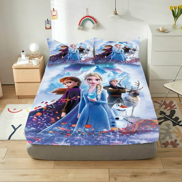 Frozen Printed 2/3pcs Bedding Set Fitted Sheet 100% Polyester Anime Home Decor Suitable For Children And Adults