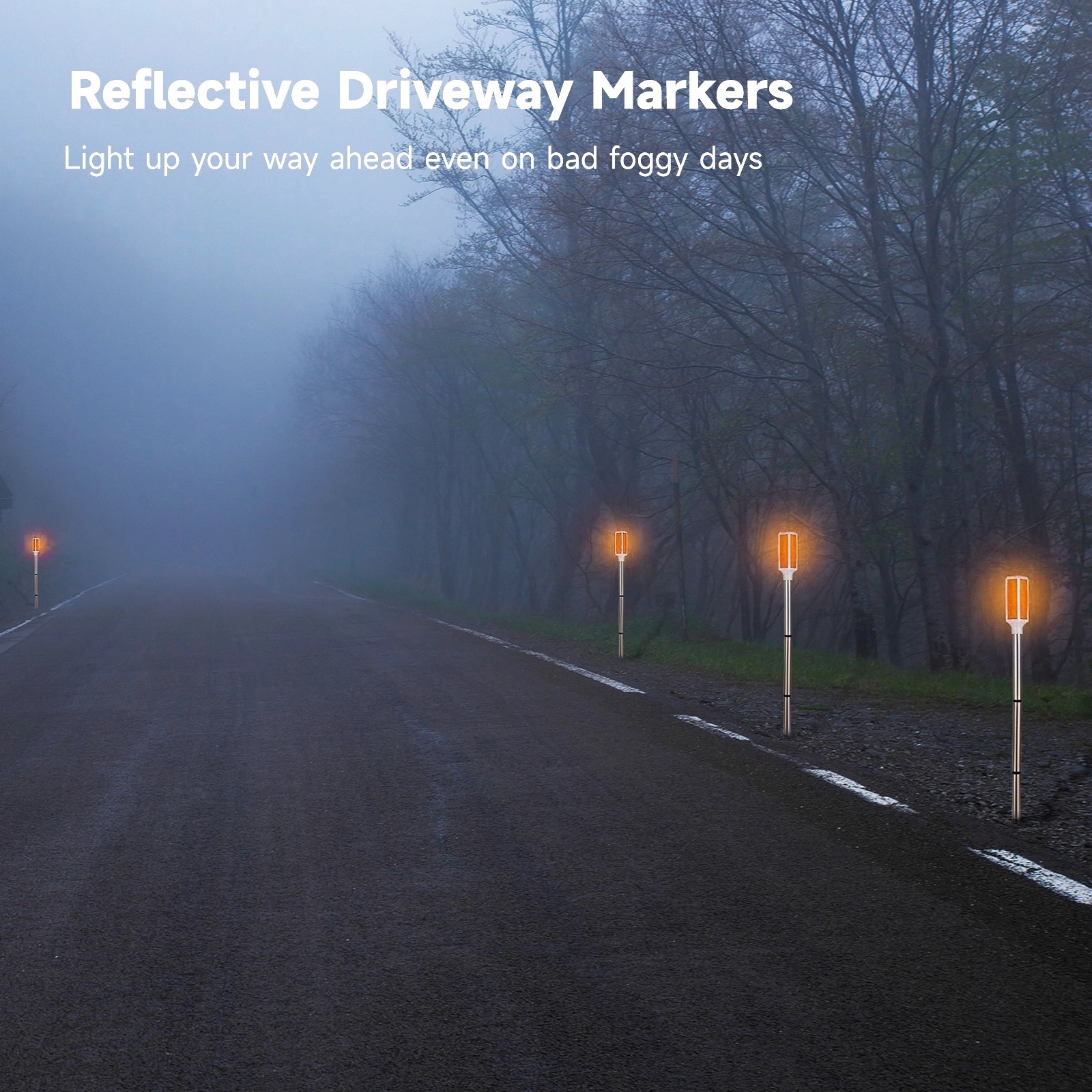 5 Pack Solar Driveway Marker Lights - Orange LED Path & Roadside Warning Lights on Stakes, Outdoor Solar Powered for Easy Installation