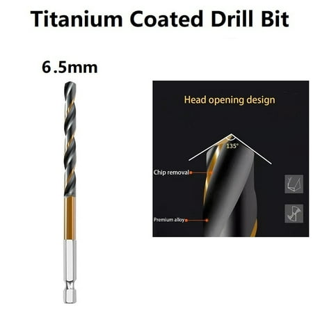 

1PC HSS High Speed Steel Titanium Coated Drill Bit Set 1/4 Hex Shank 1.5-6.5mm
