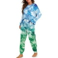 thumbnail image 2 of Yuyamidu Sea Turtle Pajama for Women 2 Pieces Blue Green Pajamas Tee and Pant 2 Piece Pj Set Casual Long Sleeve Sleepwear with Pockets Stylish Round Neck Homewear Size L, 2 of 7