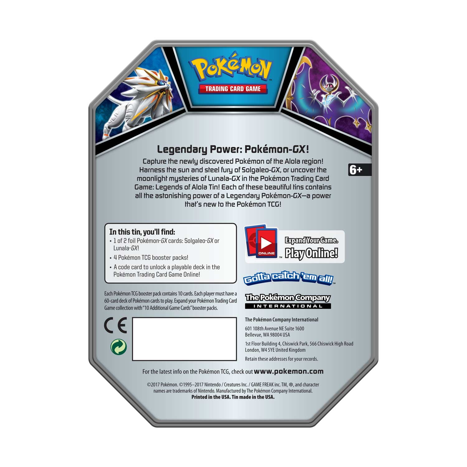 Pokemon TCG: Legends of Alola Solgaleo-GX Tin | Collectible Trading Card  Set | 4 Booster Packs, 1 Ultra Rare Foil Promo Card Featuring Solgaleo-GX